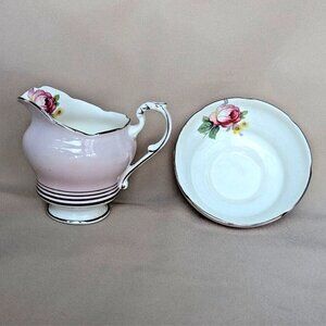 Paragon Double Warrant England Individual Creamer Open Sugar Bowl Pink Rose